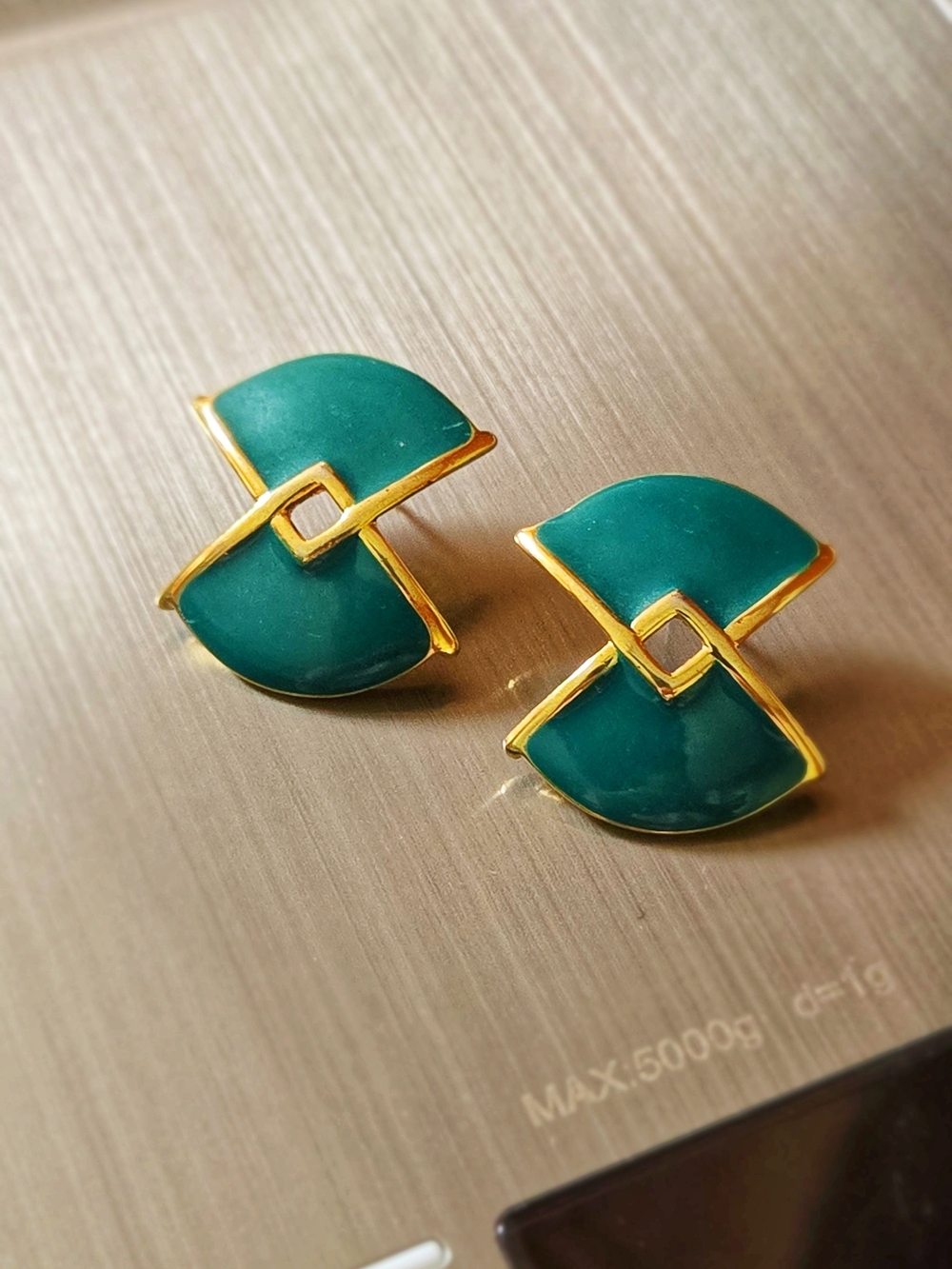 Monet Teal Green and Gold Abstract Stud Earrings